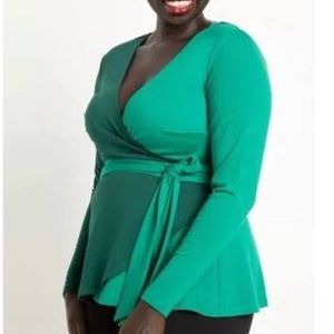 5 for $35 Sale: Eloquii Color Block Wrap Blouse, green, size 22